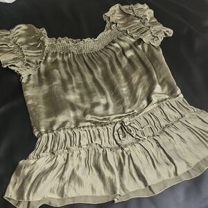 Theory Olive Ruffled Blouse